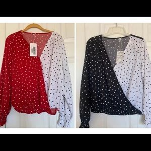 NWT Bundle of 2 Suvimuga polka dot blouses.